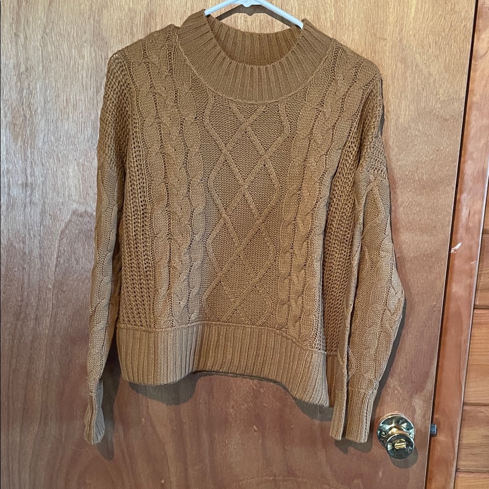 Pink Rose Cable Knit Sweater - Tan